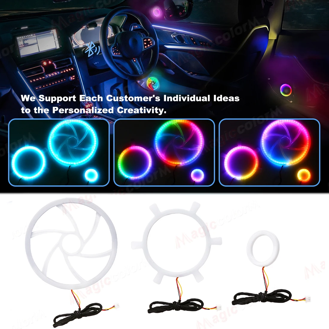 5.9in/4.13inch Symphony RGB Horn Tweeter Ambient Light Universal Car Interior Atmosphere Lamps Audio Hood Decoration APP Control