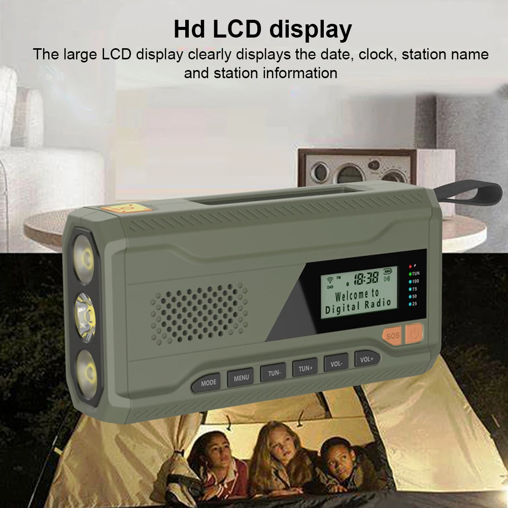 

Portable DAB FM Radio with Flashlight BT Speaker Emergency Radio Rechargeable Solar Radio for Emergency Camping Storm Survival