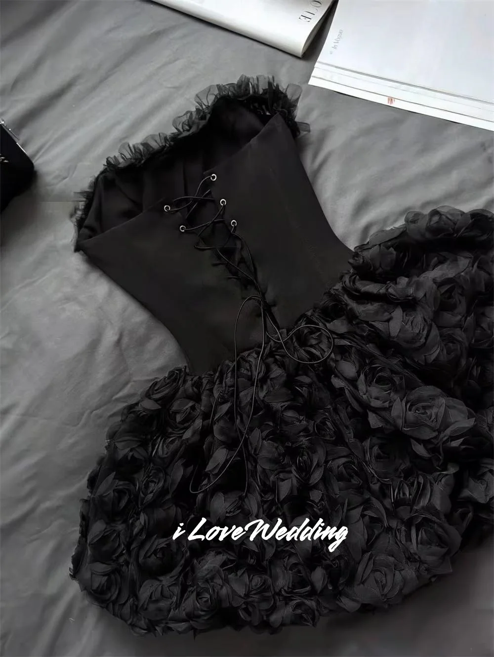 Blanc chérie Mini jupe courte 3D fleur sans manches robe de retour robe de fête d'anniversaire douce soirée formelle plissée personnalisée