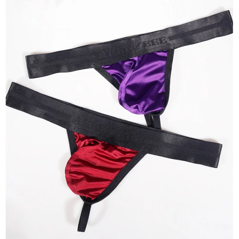 3PCS Men's Underwear High-Waisted Thong Ice Silk Breathable Smooth Satin Comfortable Low-Waist Ultra-Thin T-back
