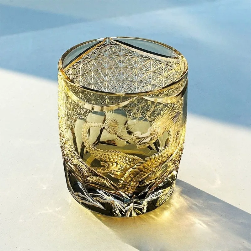 Dragon pure hand-carved glass crystal glass gift cup art festival