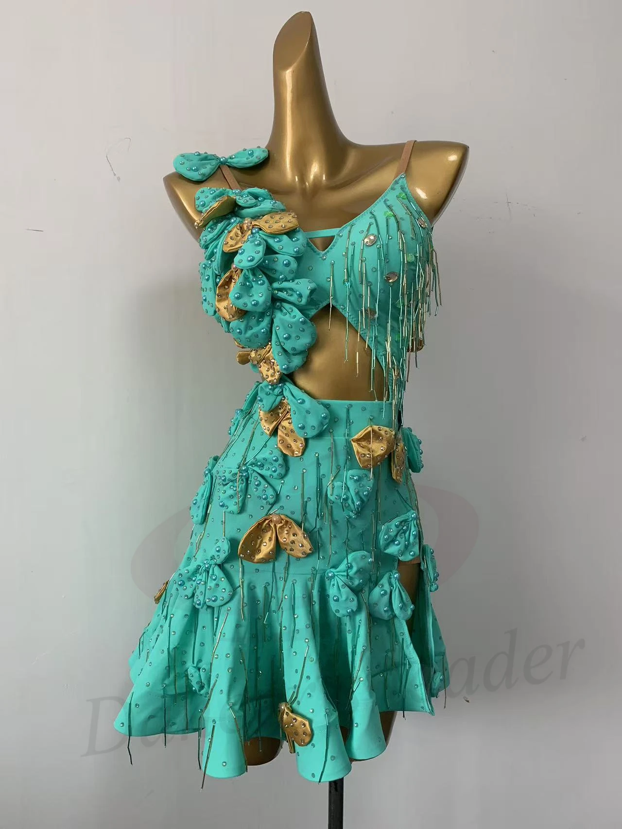 

Latin Dance Adult Children's Dress AB Diamond High-End Custom 3D Flower Dress Tango Women's Clothing