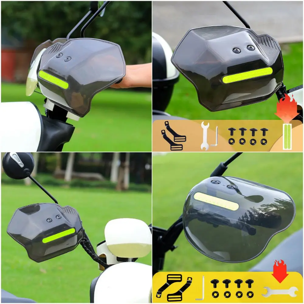 Grey E-bike Hand Guard Plastic Easy Install Hand Protective Cover Wind-proof Night Reflective Strip Handlebar Protector