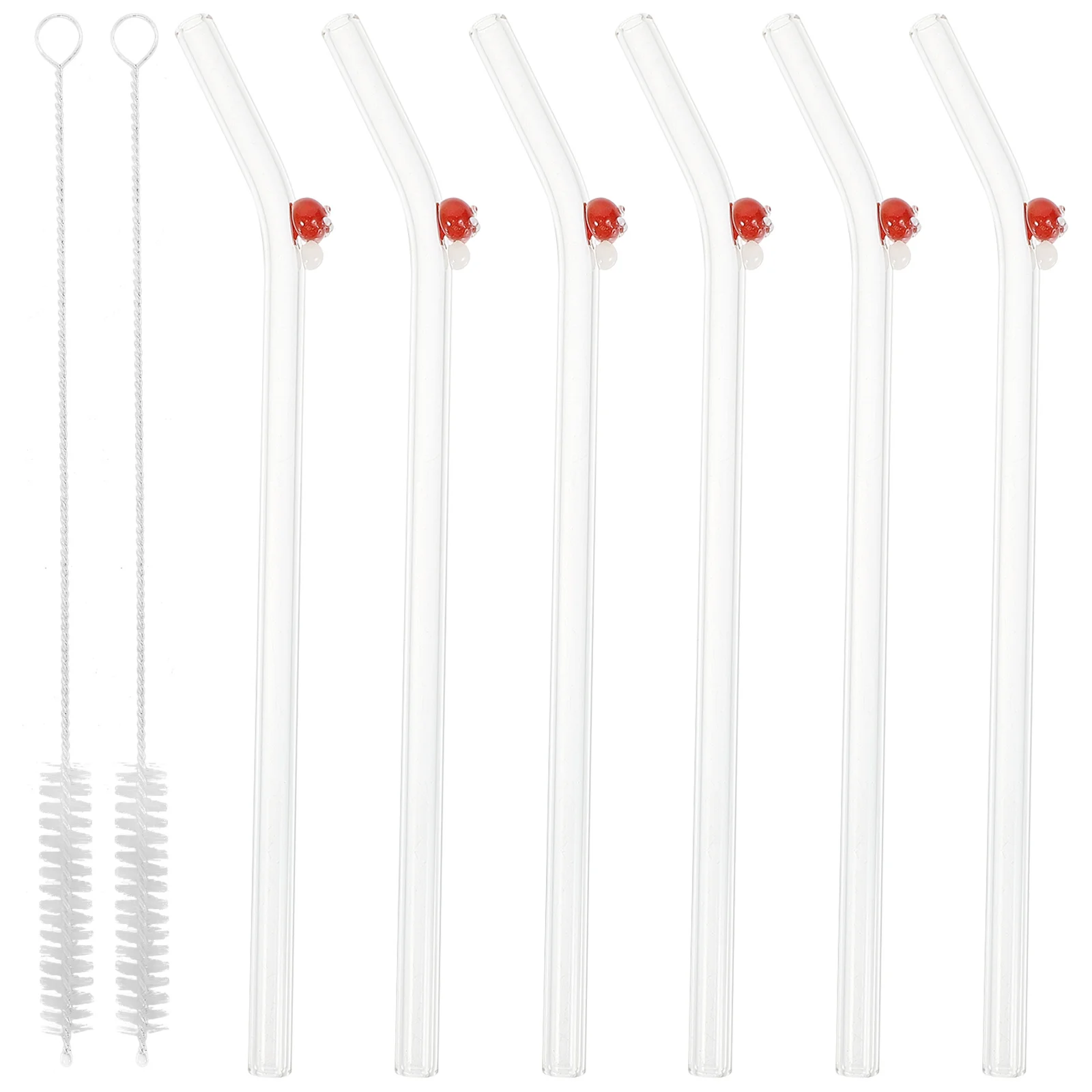 

Sipping Straws Glass Drinking Reusable Mushroom Cute Colored with Brush Mushrooms