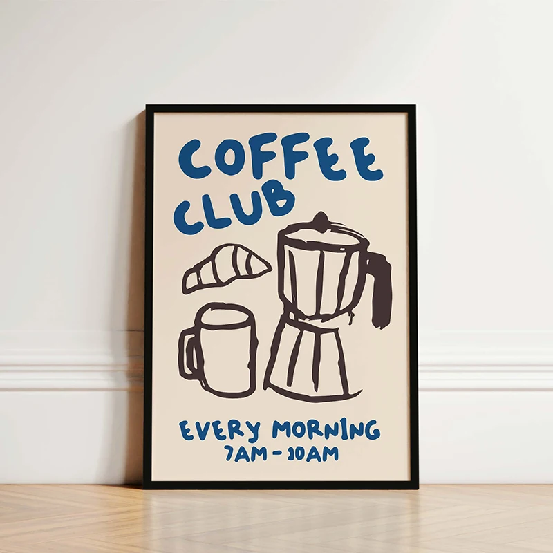 Cafe Morning Breakfast Coffee Club Kitchen Trendy Retro Poster Canvas Printing Wall Art Pictures Home Decor Coffee Lover Gift