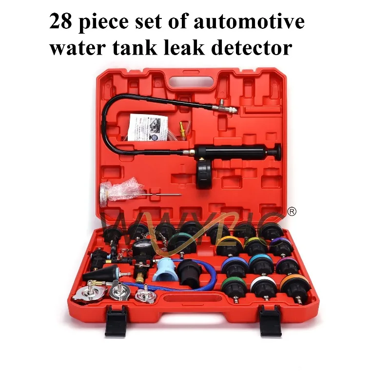 

Подходит для набора из 28 предметов детектора утечки резервуара для воды Манометр для автомобильного резервуара для воды Инструмент для обнаружения и обслуживания утечек