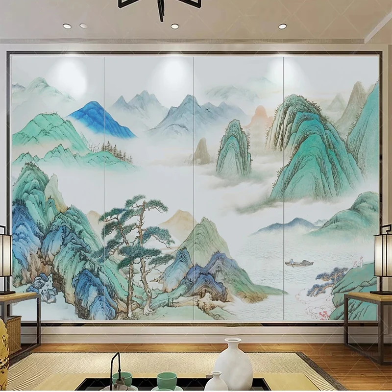 

Custom Mural Wallpaper Chinese Style Freen Landscape Painting Fresco Living Room Bedroom TV Study Classic Art Decor 3D Fresco