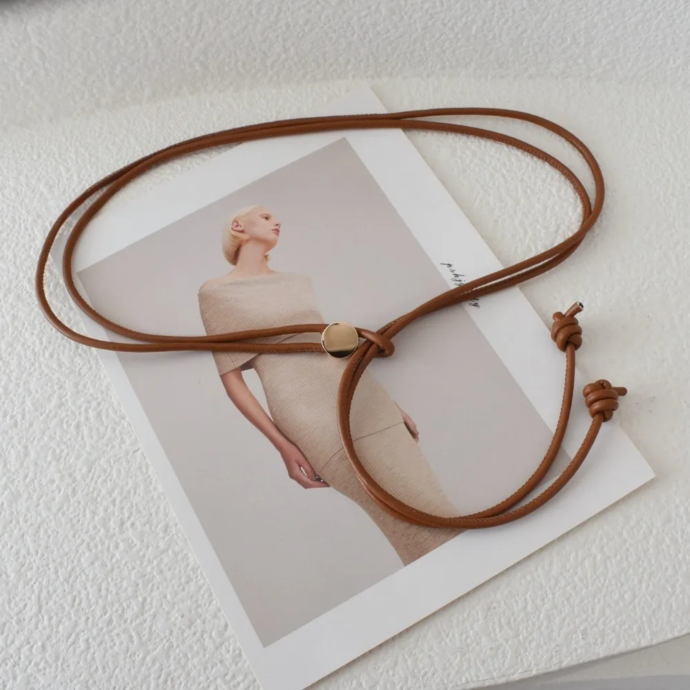 Luxury Soft PU Leather Rope Belts Long Length Thin Waist Chain Adjustable Waist Braid Tie Women Lady Girl Waist Chain