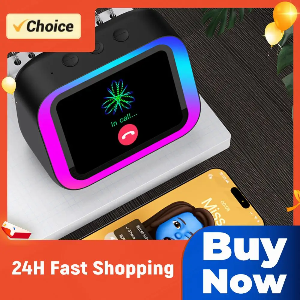

Smart Speaker Voice Assistant Portable BT Speaker Alarm Clock Home Speaker with RGB Lights for Bedroom Living Room