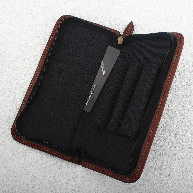 

Luxury Zipper Case PU Leather Pen BagPortable Case 3 Pens HolderHigh Quality Stationery Supplies Pencil Case