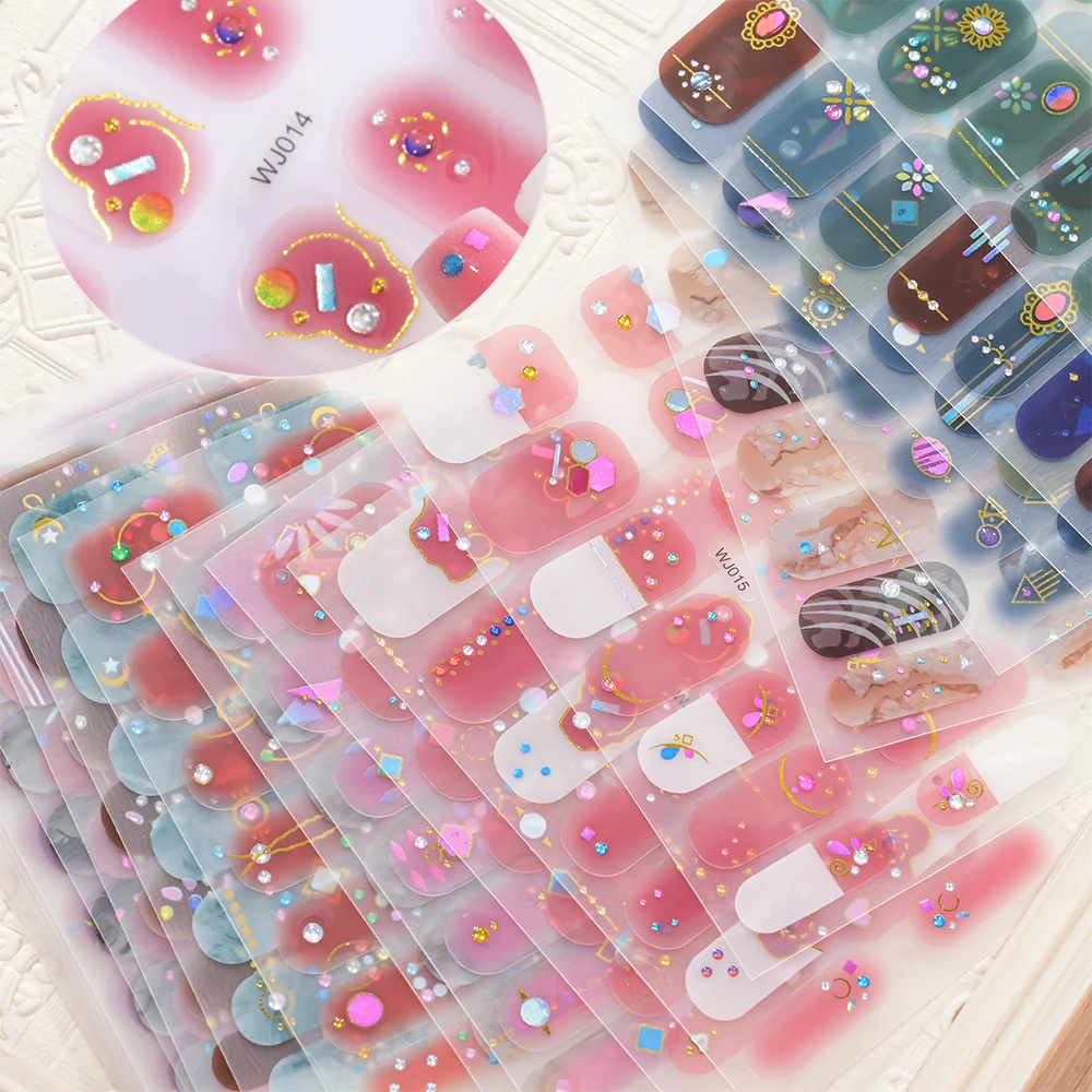 14 punte di cottura senza avvolgimento completo adesivi per smalti per unghie stella/fiore/cuore/blucchiere/strisce per smalti francesi decalcomanie adesive a copertura totale