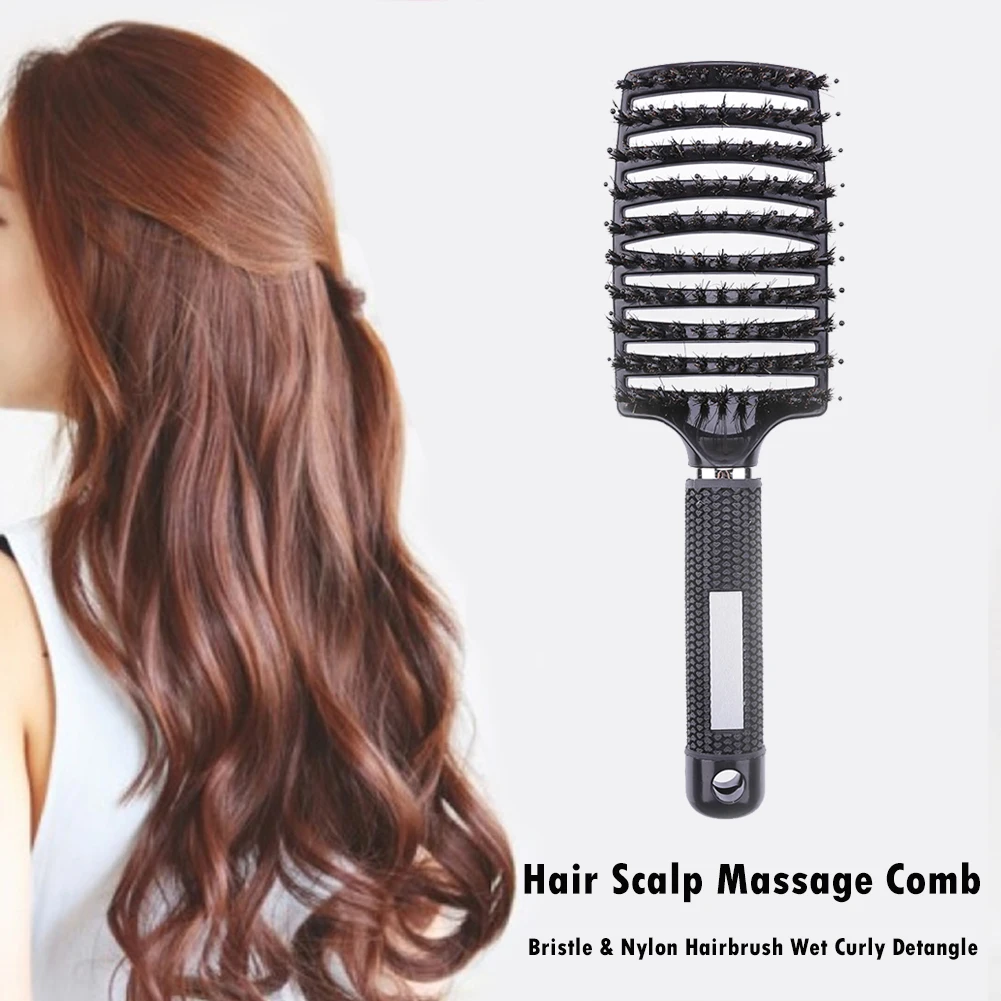 Straight Curly Hair Styling Brush Resin Bristle Portable Hair Brush Gentle Straighten Hairdressing Styling Tools for Hair Style - Image 5