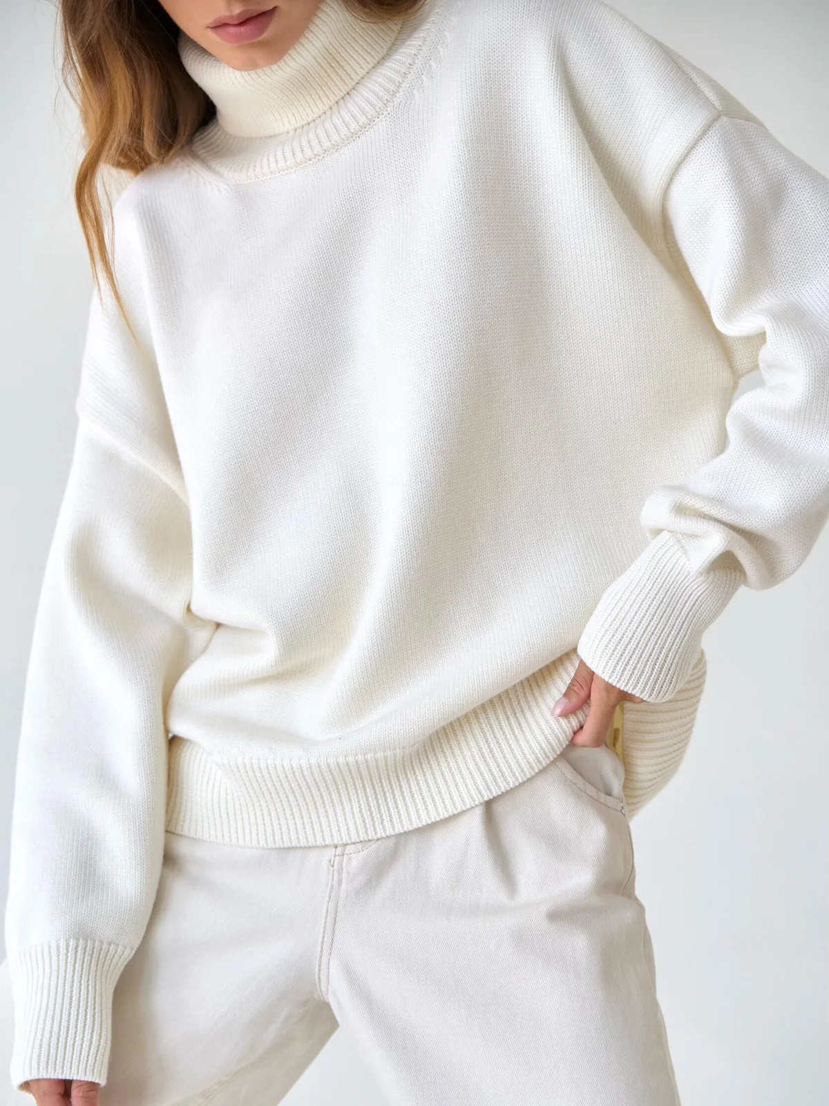 Fashion Women\'s Turtleneck Sweater Autumn Winter New Knit Pullover Oversized Jumper Female Loose Casual Solid White Sweater Tops