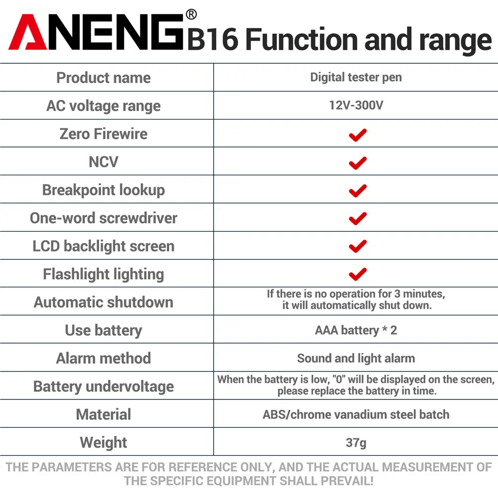 ANENG B16 Non-Contact 12V-300V Voltage Detector Tester Pen Test Meter Light Bulb Car Diagnostic Breakpoint Finder Voltmeter Tool