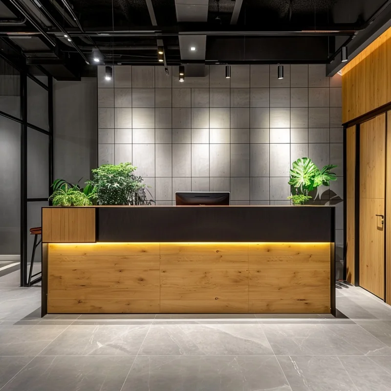 

Индивидуальная деревянная стойка регистрации, стойка регистрации, стойка регистрации, современная твердая поверхность, стойка регистрации в гостиничном салоне