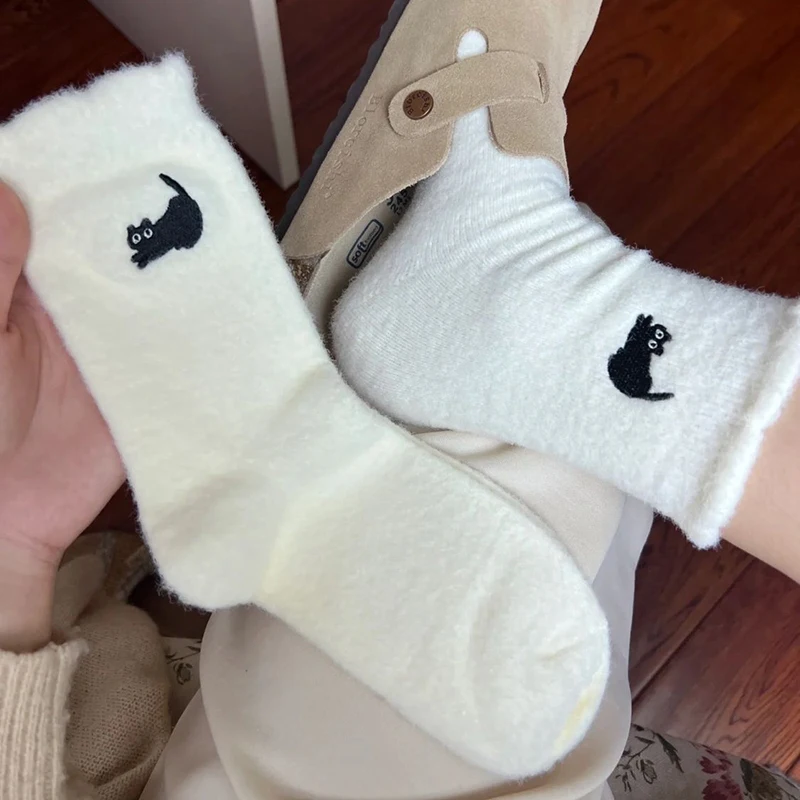 

1Pair Cute Cat Cozy Hairy Mink Velvet Socks For Women Girls Autumn Winter Hosiery Thickened Plush Warm Sleep Home Socks Gifts