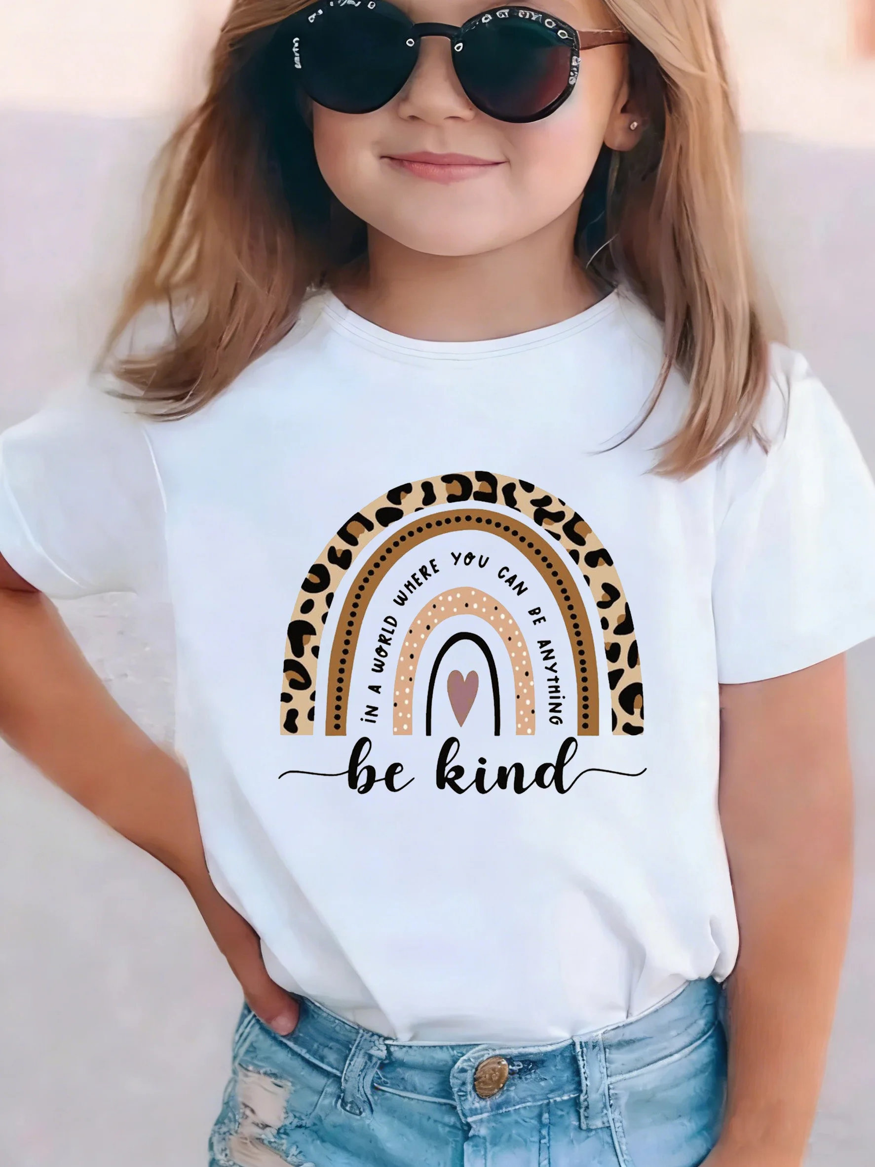 Fashion Rainbow Leopard Print T-Shirt Printed T Shirt Girls'