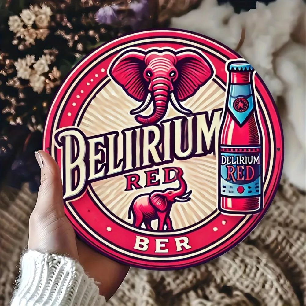 1 قطعة 8x8 "علامة ألومنيوم مستديرة عتيقة-تصميم فيل البيرة الحمراء الهذابة ، ديكور مقاوم للبهتان لمطبخ البار والمطعم