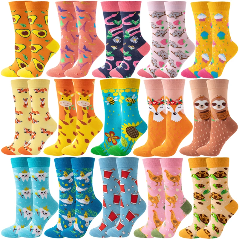 Women Designer Fashion Funny Creative Middle Tube Cotton Woman Colorful Cute Pattern Animal Plant Sports Sock Wonder Socks Gift