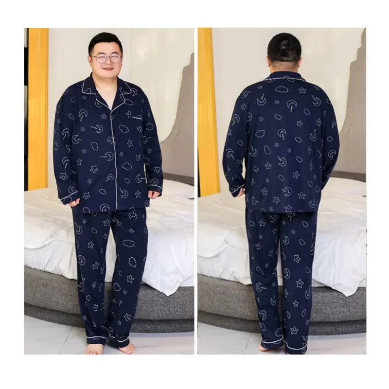 Striking Fat Plus Size Cotton Pajamas Men Extra Large Size Spring 100% Cotton Dad Fat Man Long Sleeve Home Suit Sleepwear Sets