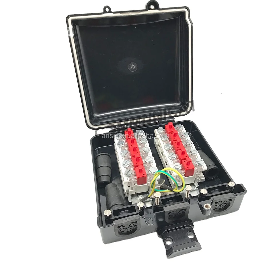 

ANSHI 10 Pairs Cable Distribution Box External STB Module Grounding Wire Outdoor Use 2 DIN Rails Wall Mount/Pole Installation