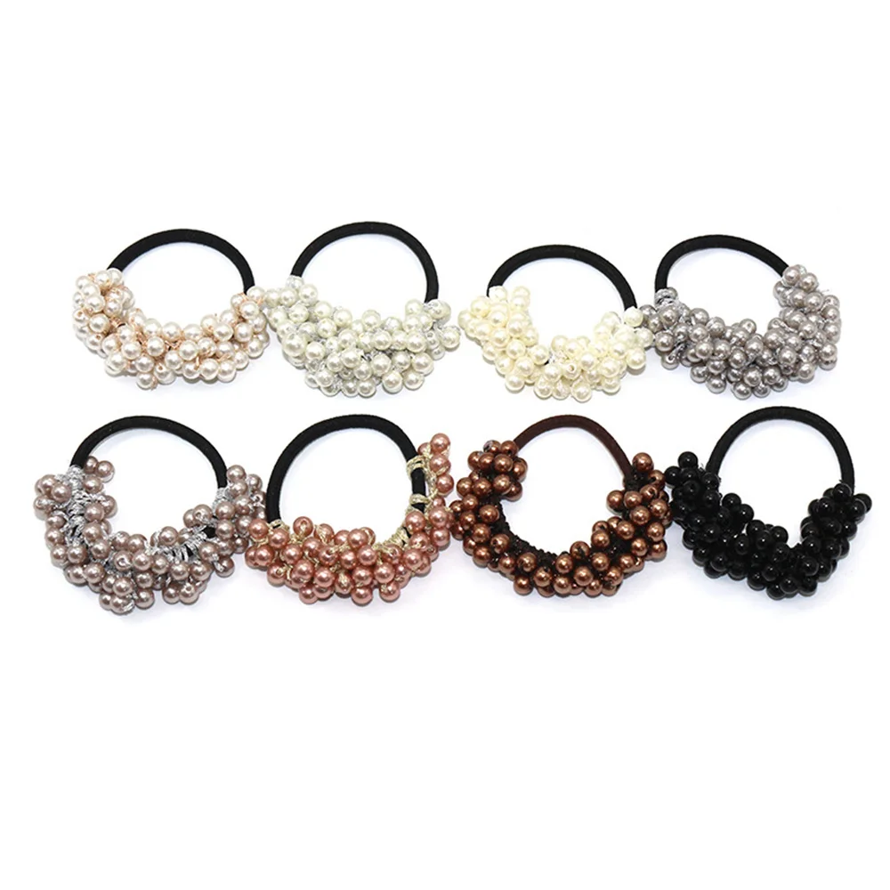 Glitter Imitation Pearl Hair Tie for Women Elegant Beaded Elastics Rubber Bands Ponytail Hair Accessories Girls Daily Headwear