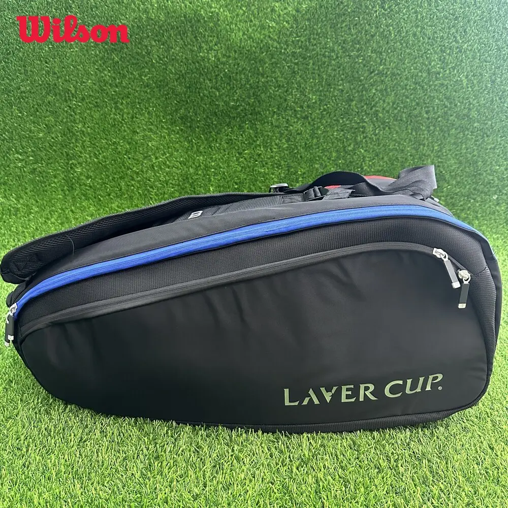 Wilson 2024 Double-deck 9 PK Tennis Bag Super Tour Laver Cup Tennis Racquet Backapck Large Tennis Racket Bag with Thermoguard