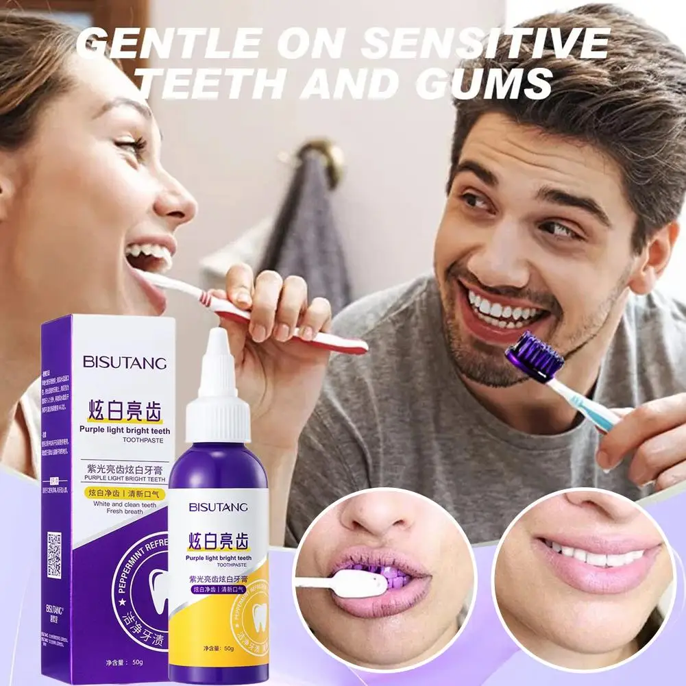 50 جرام معجون أسنان لتبييض الأسنان باللون الأرجواني خالي من الفلورايد يزيل الصلبة السيئة والعناية بالصيغة أداة الفم التنفس St B0Z0