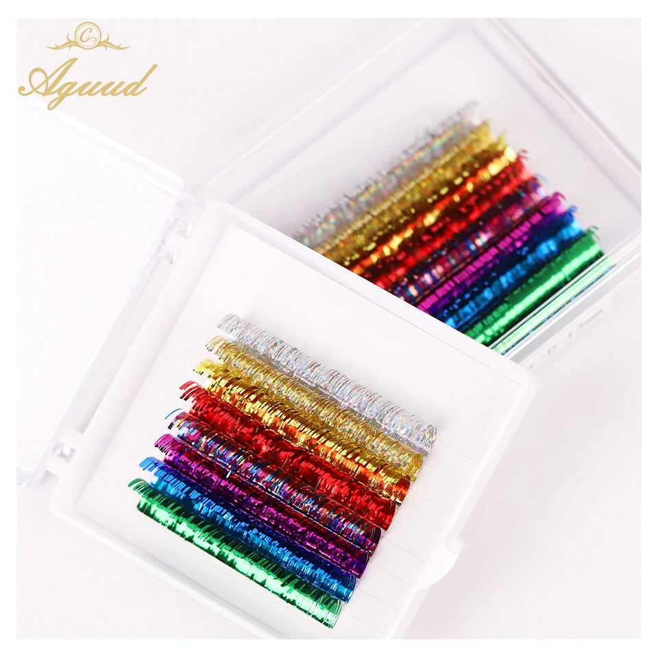 

AGUUD Tinsel Eyelash Extensions Holographic Faux Lash Mix Colors Shiny Colorful Spike Individual Fake Lashes Party Makeup cilias