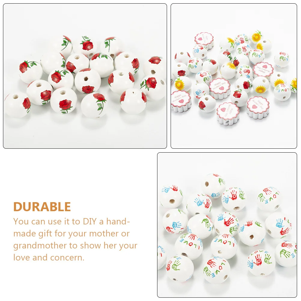 

40Pcs Wood Beads DIY Craft Making Materials Floral Pattern Jewelry Decorative Beads for Mother's Day Bracelets Pendants