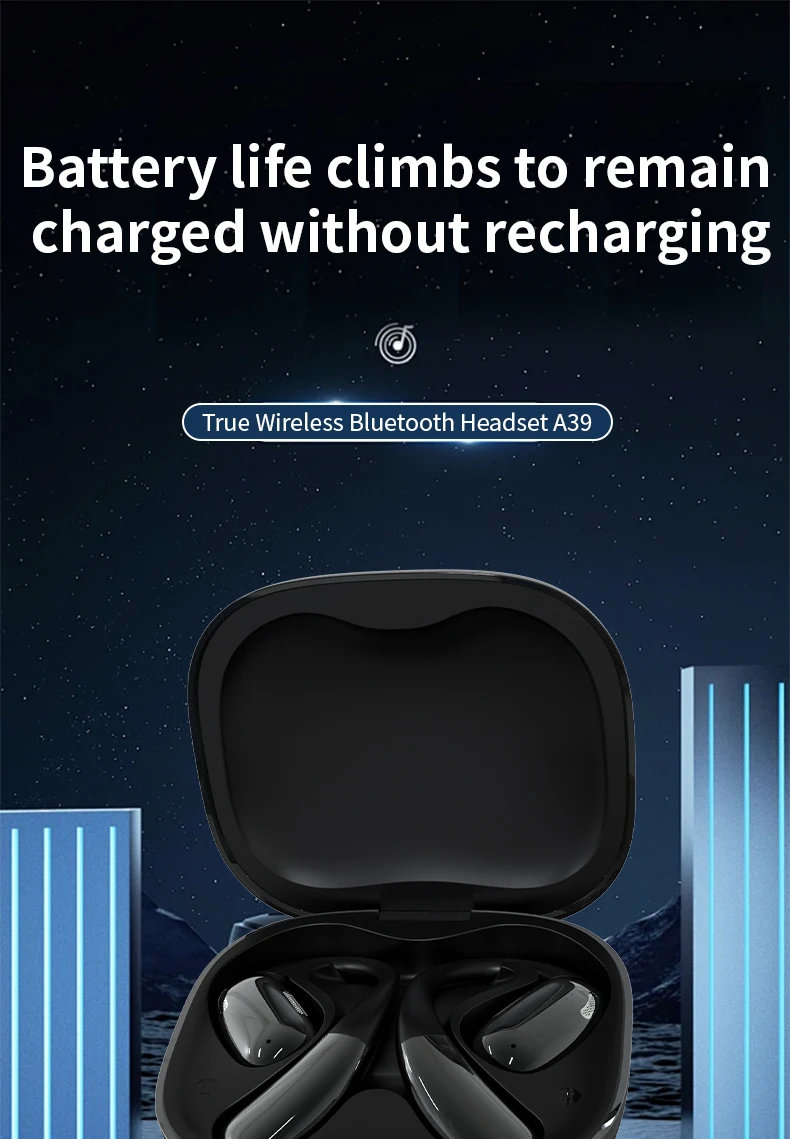 

A39 Wireless hanging ear style earphones with ultra long battery life, private touch screen, Bluetooth earphones not in the ear