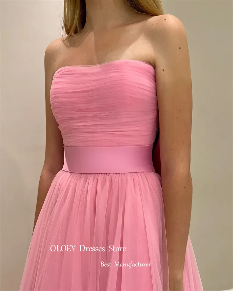 OLOEY 2024 Simple A Line Pink Evening Dresses Wedding Party Strapless Floor Length Prom Gowns Formal Occasion Dress Bow Back