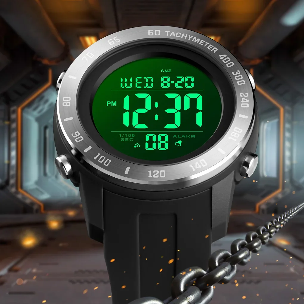 Relojes de pulsera digitales SKMEI 1524 LED de 2 tiempos para hombre, cronógrafo resistente al agua con cuenta regresiva, reloj deportivo para