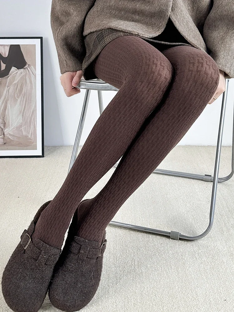 Women Textured Plaid Tights Warm Stretch Slim Pantyhose 2026 Autumn Winter Elegant Fashion Long Stocking Outfits