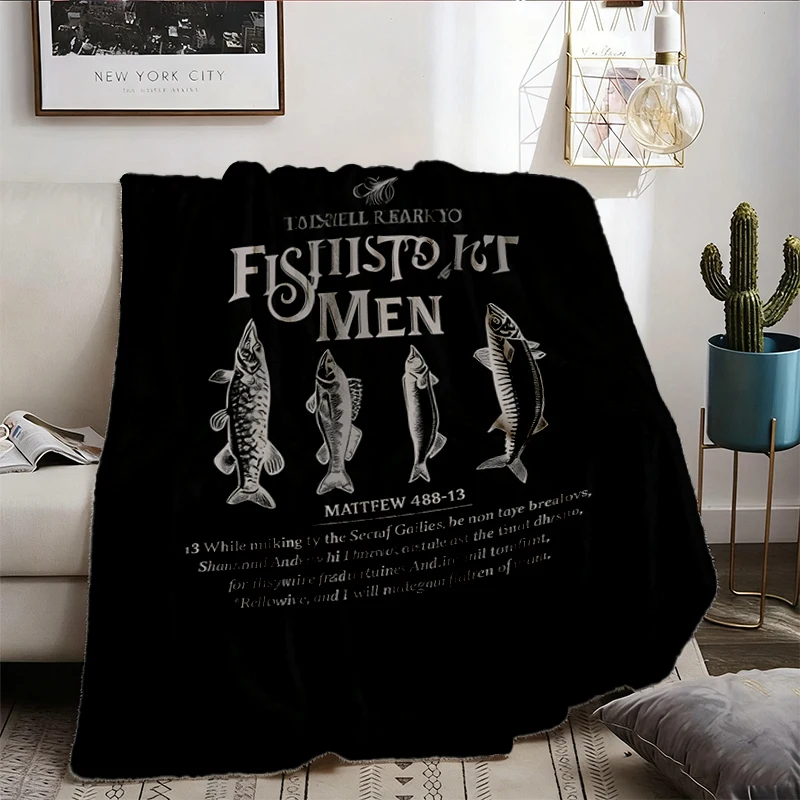 Fishers of Men Flannel Throw, Christian T-Cozy Blanket, Outdoors Faith Warm Blanket, Jesus Soft Blanket, Bible Verse Mat