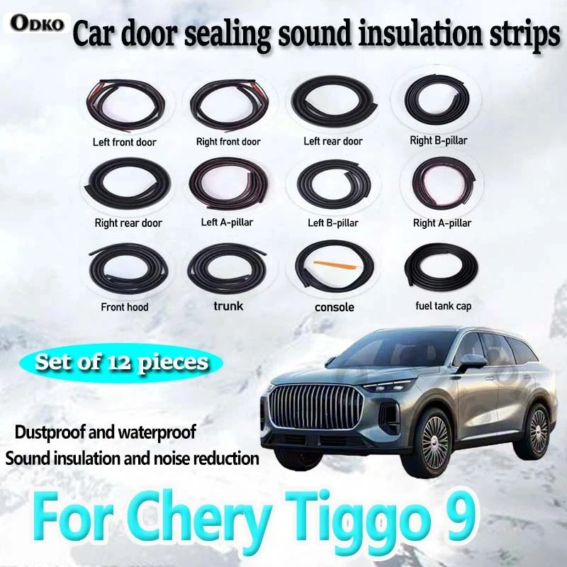 Car Door Seal Strip Rubber Noise Insulation Dustproof Seal Strip Not easy to Fall off For Chery Tiggo 9 Car Accessories 12Pcs