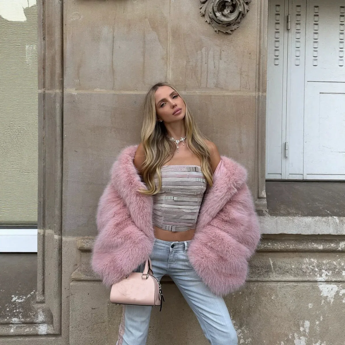 Women's Thick Pink Faux Fur Jacket Fashion Casual Hooded Full Sleeve Luxury Loose Coat 2026 Winter New Lady Commute Overcoat