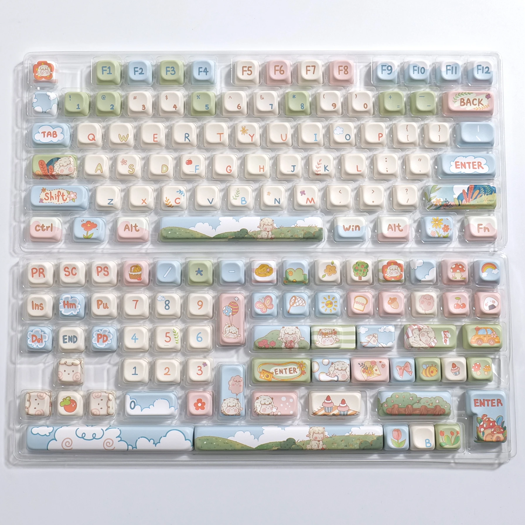 Imagem -06 - Primavera Keycap para Piquenique Tema Cordeiro Branco Ovelha Gorda Sublimação Fresca Pbt F75 F87 F99 Vgn Xoa Mda Cute Cartoon 141key