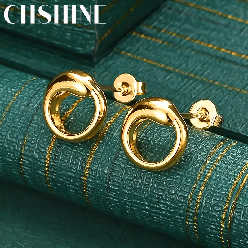 925 Sterling Silver 18K Gold Water Droplet Circle Stud Earrings for Women Fashion Wedding Party Jewelry