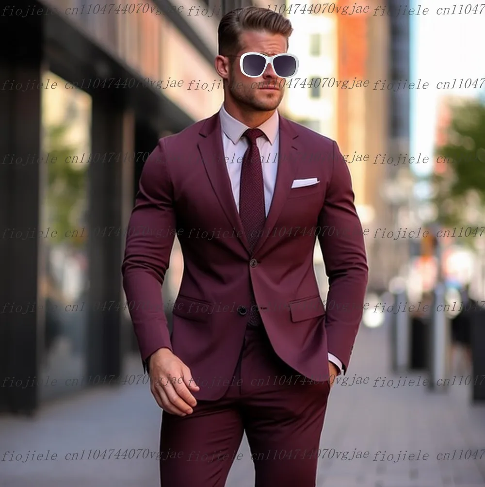 Burgundy Men Suit Customized Formal Occasion Wedding Party Groom Groomsman Business Prom Male Tuxedos 2 Piece Set Jacket Pants