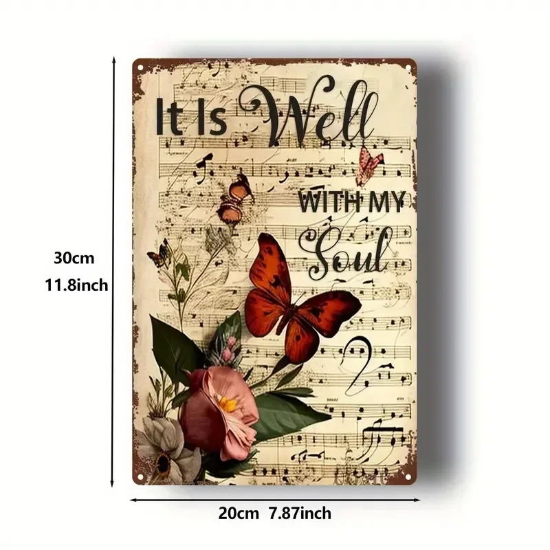 2D Flat,Vintage Music Butterfly & Religious Hymn Wall Art Suitable for Home, Church, Wedding - Thin Panel Hymnal Sign