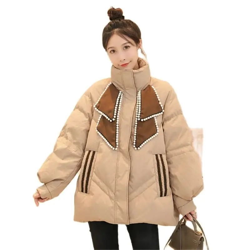 

Winter Khaki Black Down Cotton-Padded Jacket Women 2023 New Loose Fashion Parkas Overcoat Outerwear Warm Coat Female