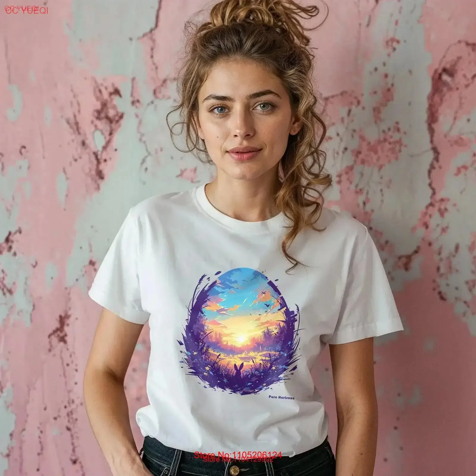 

Bunny Meadow Sunset Egg T Shirt Springtime Horizon Pure Horizons Easter Top Rabbit Silhouette vintage Washed Stylish streetwear