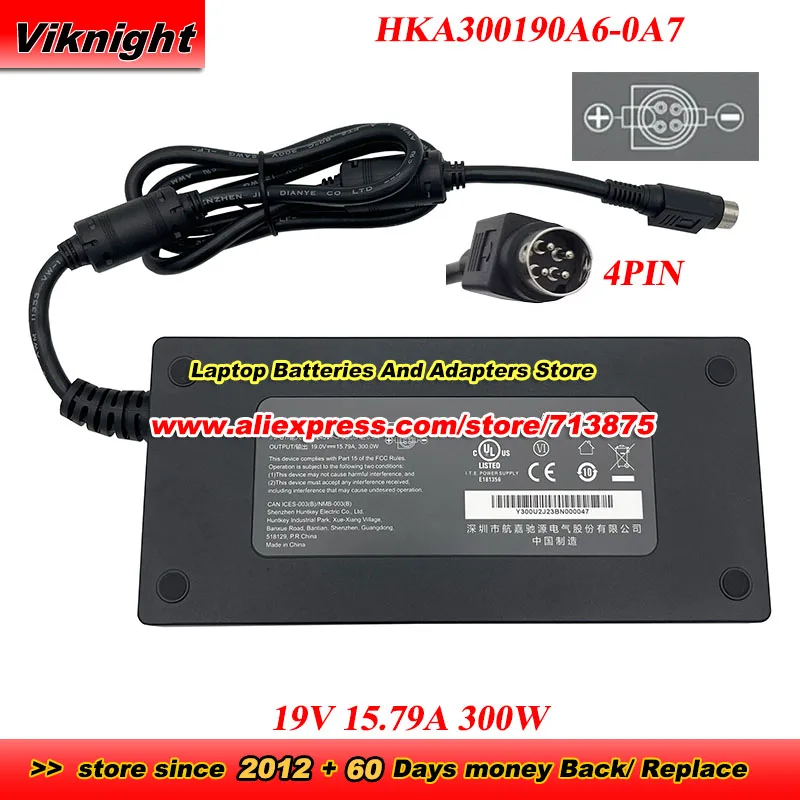 

Оригинальный адаптер переменного тока HKA300190A6-0A7, 19 В, 15,79 А, 300 Вт, зарядное устройство для HuntKey с 4-контактным разъемом питания