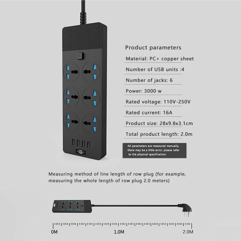 NEW-Power Strip With USB- Extension Cord With 6 Outlets 4 USB Charger Desktop Charging Station For Home Office Dorm