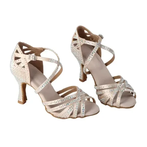 Imagen 2 del producto Nuevos zapatos de baile latino para exteriores y exteriores, zapatos de baile latino con diamantes estándar nacional para mujeres adultas, tango
