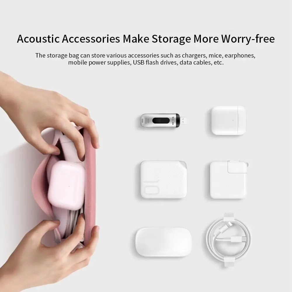 Sac de rangement d'alimentation Portable en cuir PU pour ordinateur Portable, facile à nettoyer, sac de rangement de câble USB de couleur unie, pochette de rangement étanche pour souris