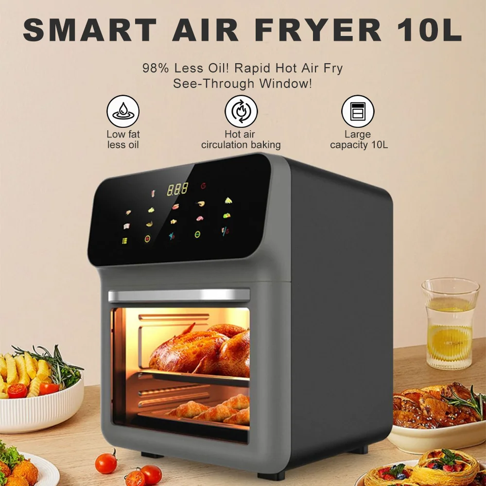 10L 1350W Elektrobackofen mit sichtbarer Luftfritteuse, kein Braten erforderlich, multifunktionale, langlebige, intelligente Haushaltsluftfritteuse