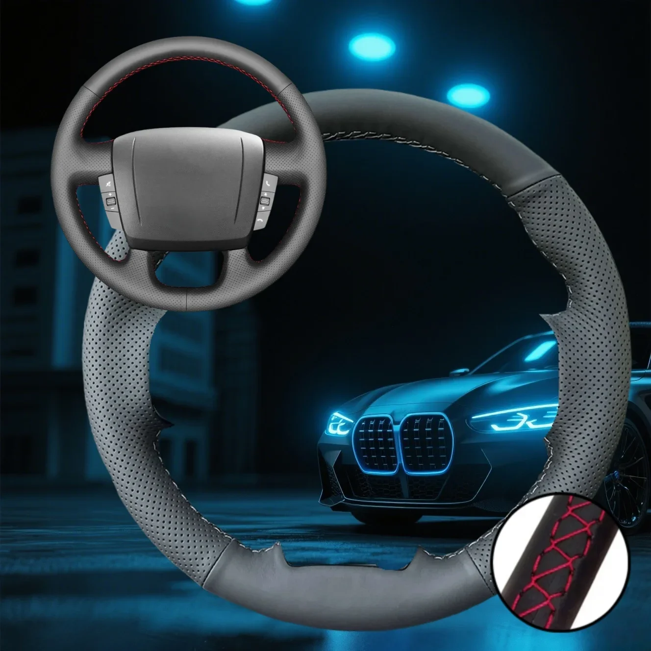 Customized Car Steering Wheel Cover For Fiat Ducato Peugeot Boxer Citroen Jumper Relay Car Accessories Hand-sewn Steering Wrap