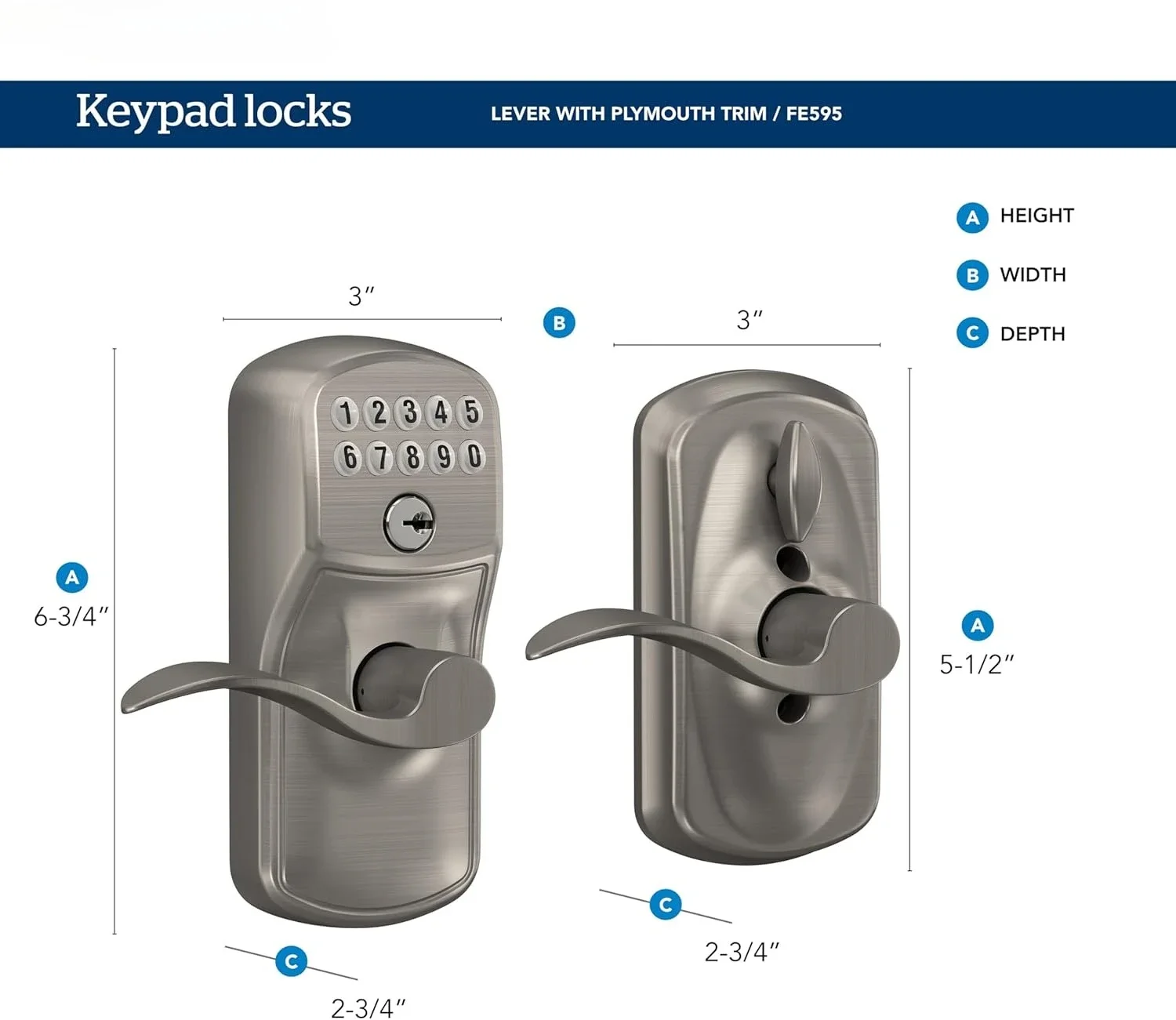 

Brushed Chrome FE595CS V PLY 626 ELA Plymouth Light Commercial Electronic Keypad Lock with Elan Lever(Satin Chrome)